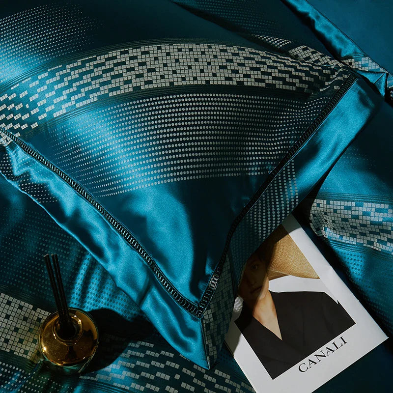 Afralia™ 1000TC Egyptian Cotton Satin Jacquard Patchwork Bedding Set - Full Queen King Size