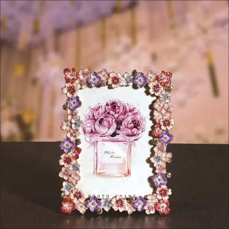 Afralia™ Small Flower Enamel Metal Picture Frame - Decorative Japanese & Korean Design