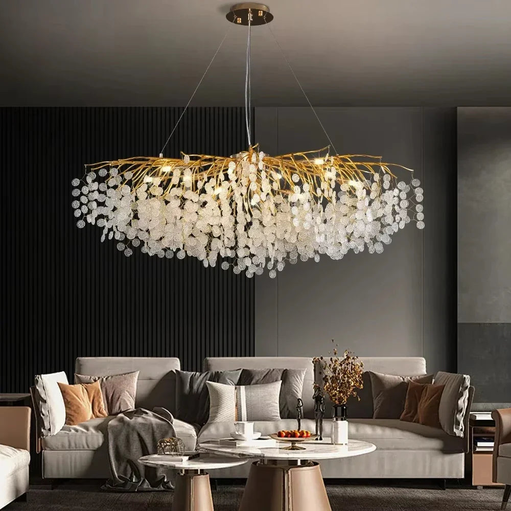 Afralia™ Gold Crystal Chandelier Pendant Light for Kitchen Island Living Room