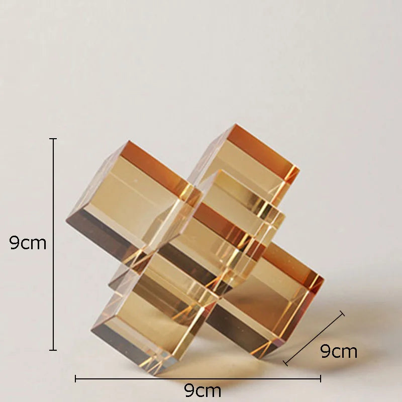 Afralia™ Cross Crystal Geometric Glass Sculpture Desk Decoration Frosted Square Statue