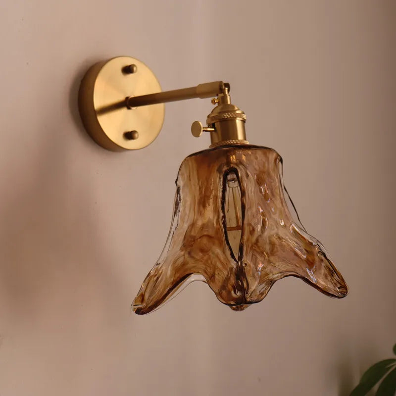 Afralia™ Japanese Style LED Wall Lamps Living Room Coffee Balcony Stair Light Copper Glass