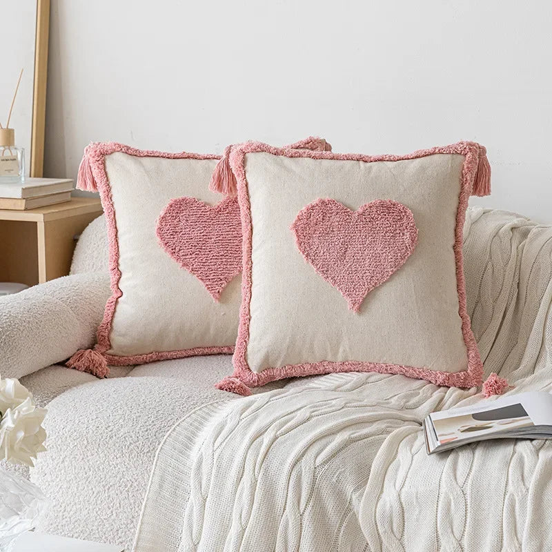 Afralia™ Geometric Pink Tufted Cushion Cover - 45*45cm Embroidered Cotton Canvas Pillow Case