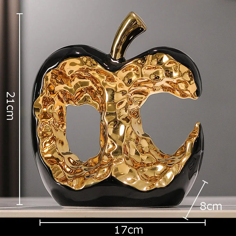 Afralia™ Ceramic Apple Sculpture Desk Decoration - Gold-plated Hollow Out Craft, Room Aesthetic Ornament