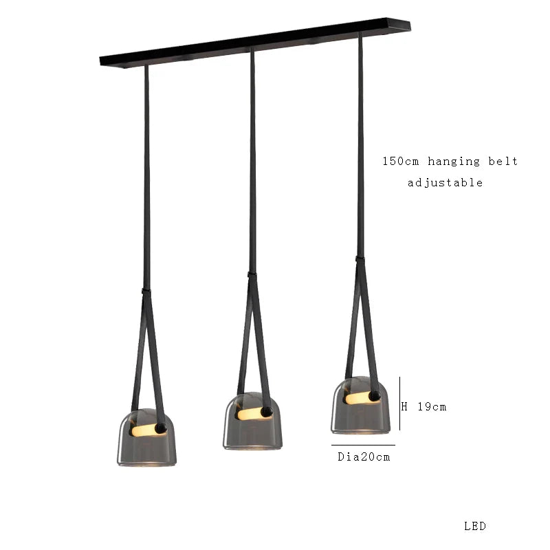 Afralia™ Glass Pendant Chandelier: Modern Leather Belt Luxury LED Lighting for Home Decor