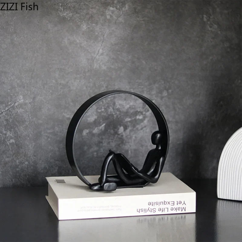 Afralia™ Abstract Black Characters Sculpture Resins Desk Decoration for Aesthetic Room Decor