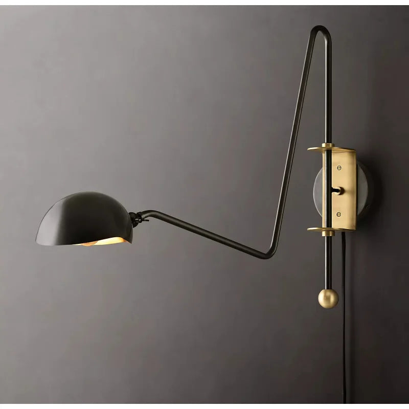 Afralia™ Black/Gold Lustre Copper Swing Arm Wall Lamp for Modern Living Spaces