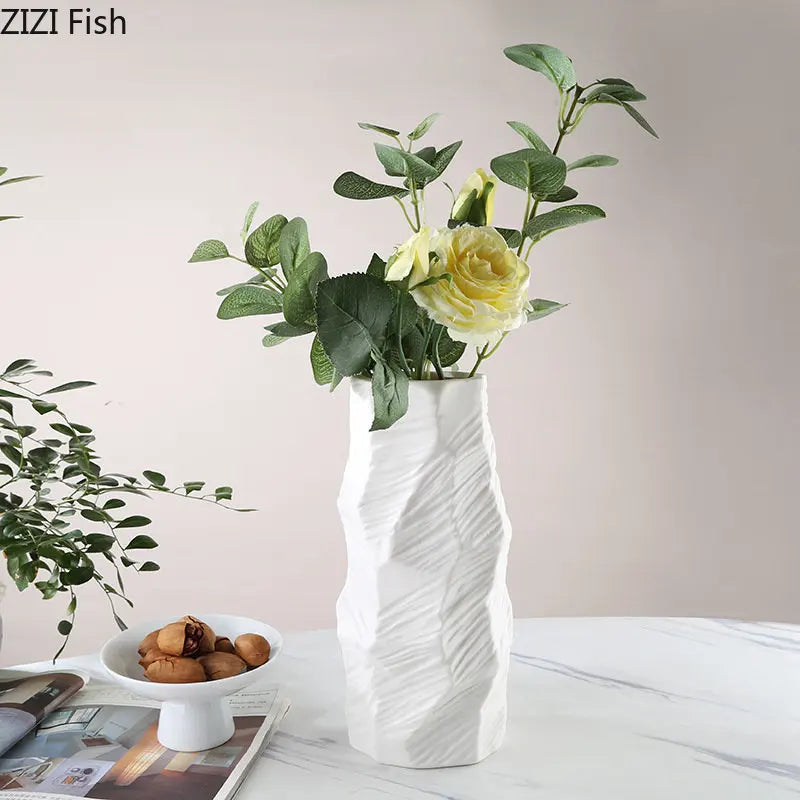 Afralia™ Minimalist White Ceramic Vase for Elegant Desk Decor