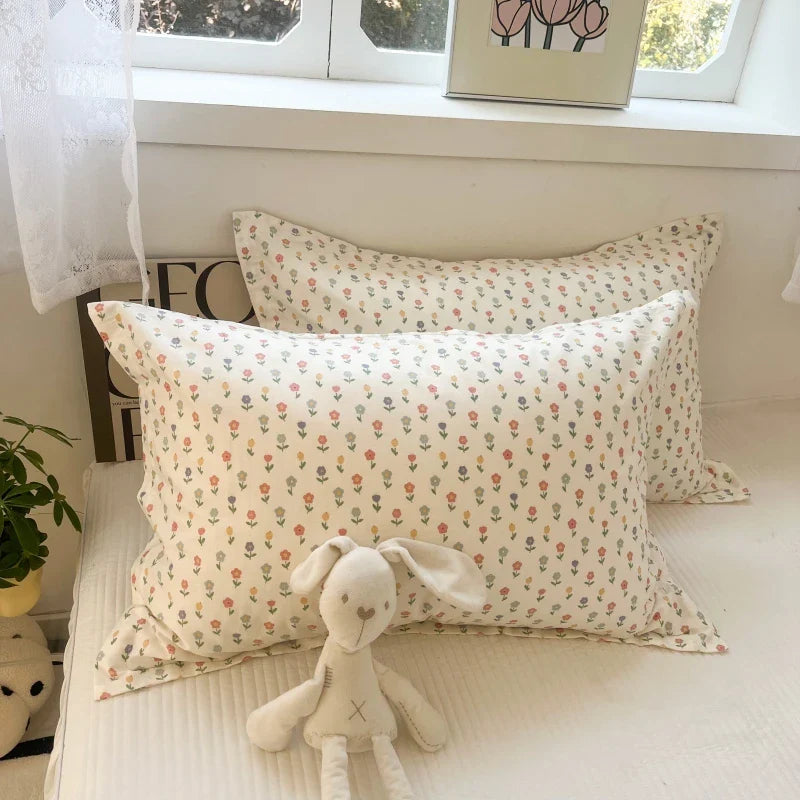 Afralia™ Korean Floral Cotton Pillowcase 40x60cm, 48x74cm, 50x80cm, Home Cushion Cover