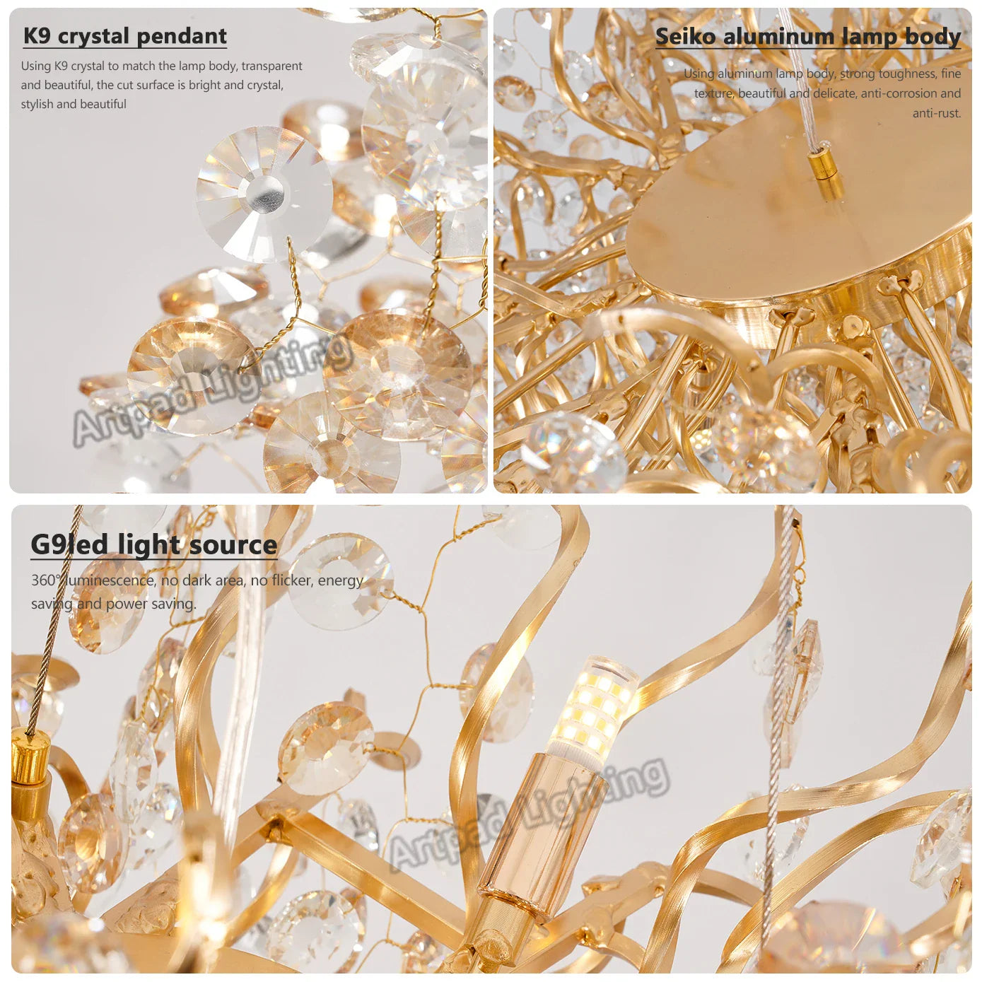 Afralia™ Gold Crystal Ceiling Chandelier: Luxury Lighting for Living Room, Dining Room, Bedroom.