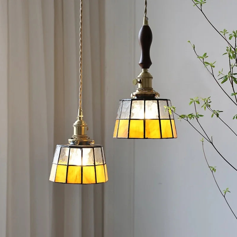 Afralia™ Brass LED Pendant Light with Adjustable Glass & Wood Hang Lamp