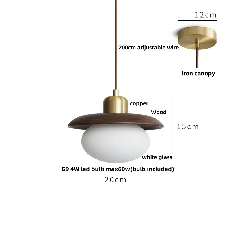Afralia™ LED Hanging Lamp Copper Walnut Wood Pendant Light