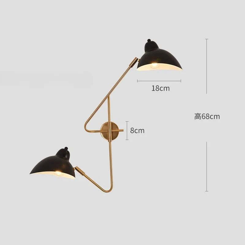 Afralia™ Copper LED Wall Lamp Double Head Rotatable for Living Room Bedroom