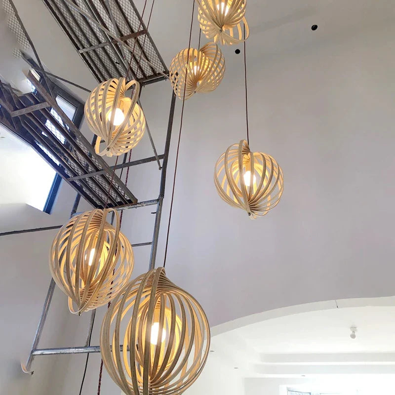 Afralia™ Wooden LED Pendant Lights for Dining Room Chandelier and Bedroom Decor