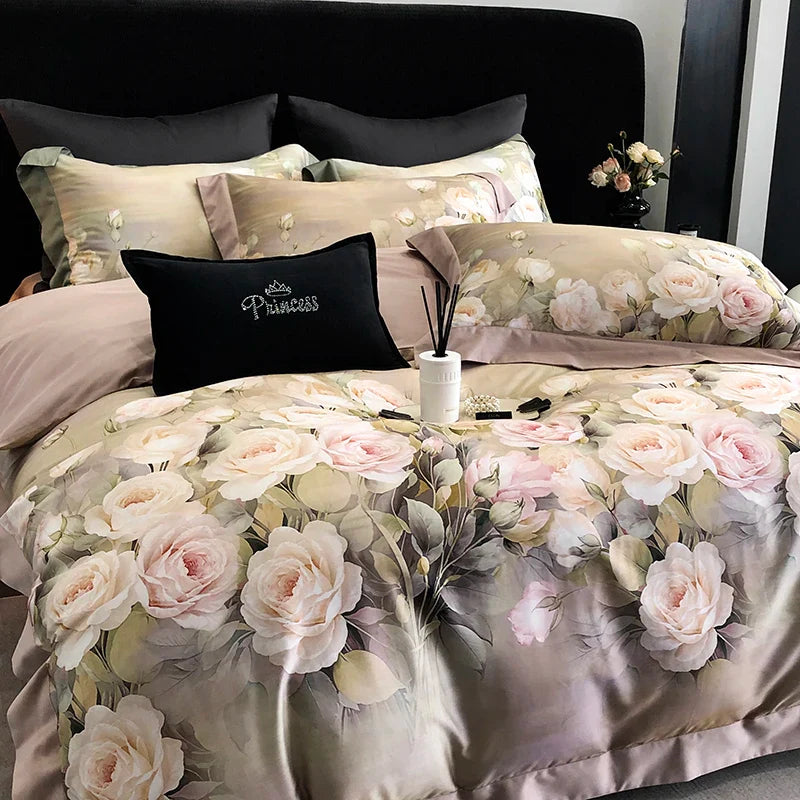 Afralia™ Luxury Floral Bedding Set with Lyocell Cotton Duvet Cover, Sheet, and Pillowcases