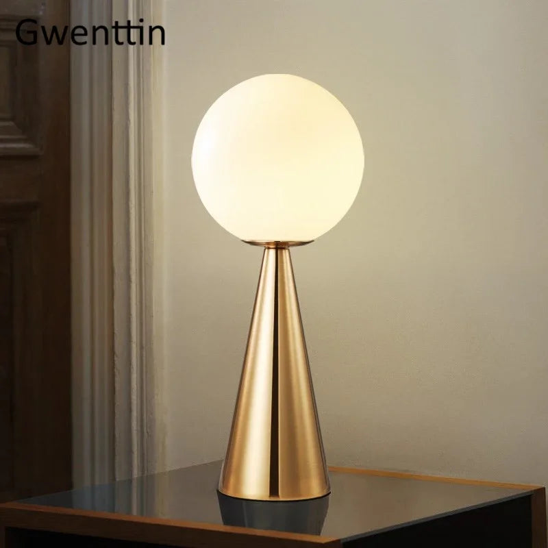 Afralia™ Gold Glass Ball Table Lamp LED Desk Lighting Modern Home Decor for Bedroom Living Room