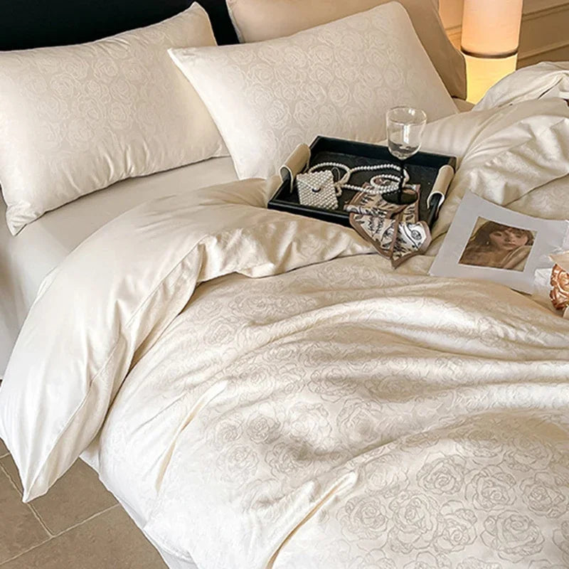 Afralia™ Satin Jacquard Cotton Fitted Sheet Set for Adults 1.5/1.8M Bed