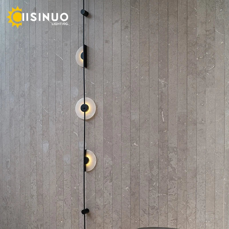 Afralia™ LED Marble Wall Lights - Black Metal Sconces for Living Room, Stairs & Aisle