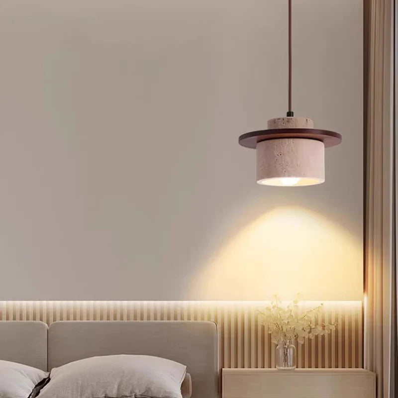Afralia™ Yellow Travertine Stone LED Pendant Light for Bedside Living Room Decor