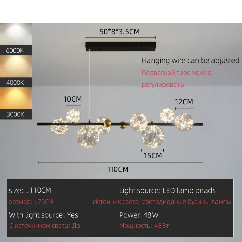 Afralia™ LED Glass Bulb Pendant Light: Modern Round Design, Gold/Black, Gypsophila String