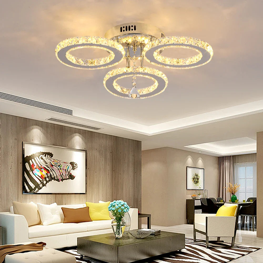 Afralia™ Crystal LED Rings Ceiling Chandelier Dimmable Luminaire