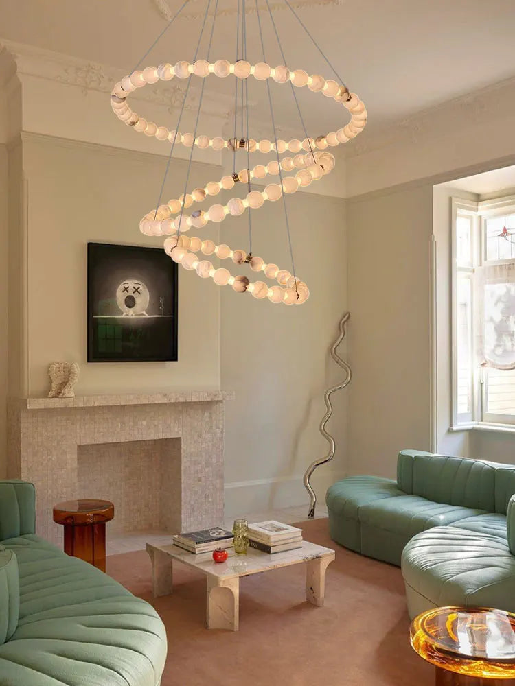 Afralia™ Alabaster Marble Pearl Drop LED Chandelier for Foyer Villa