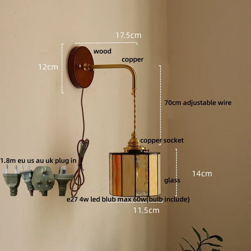 Afralia™ Adjustable LED Wall Lamp Sconce Copper Wood Glass Stair Light