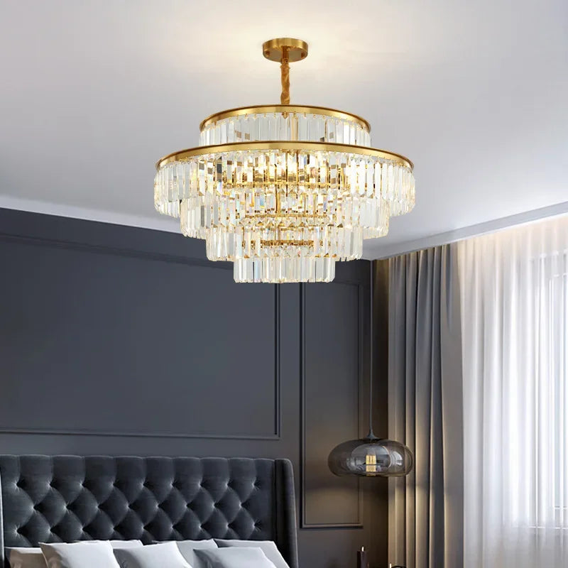 Afralia™ Golden Crystal Chandelier Pendant Light for Luxurious Living Room, Dining Room, Bedroom