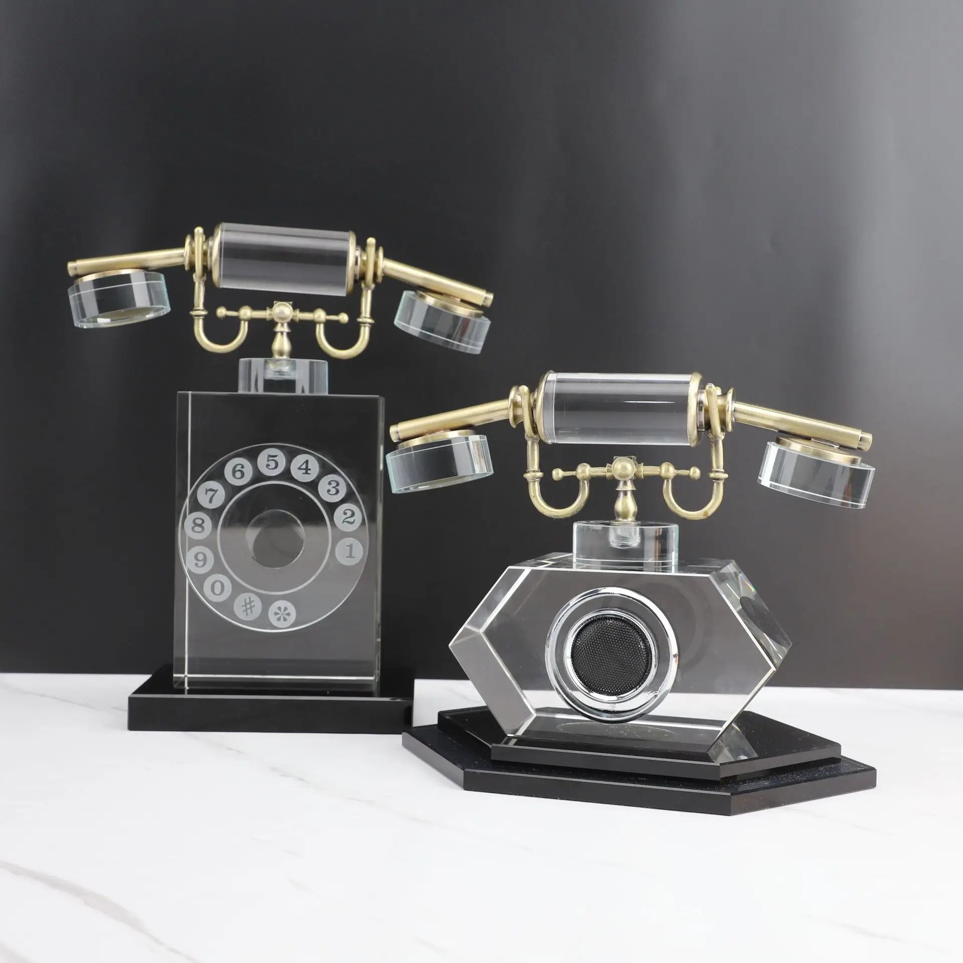 Afralia™ Crystal Phone Sculpture: Vintage Transparent Home Decor for Desktops and Living Rooms