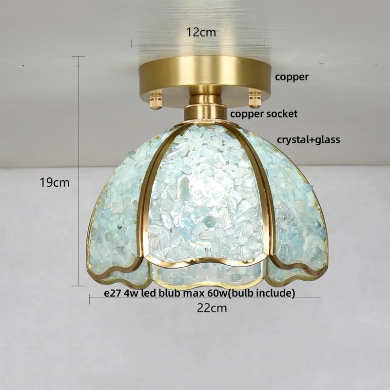 Afralia™ Handcrafted Glass Crystal Copper Ceiling Light Fixture for Dining Bedroom Kitchen