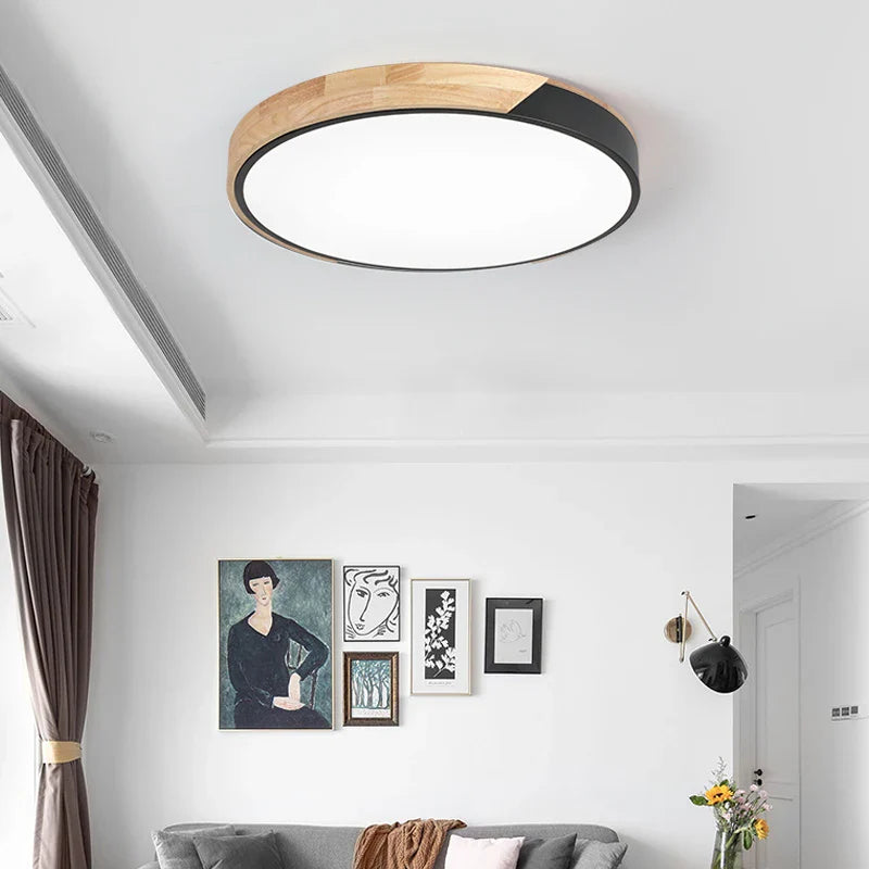 Afralia™ Wood Round LED Ceiling Light for Modern Home Decor and Kids' Room
