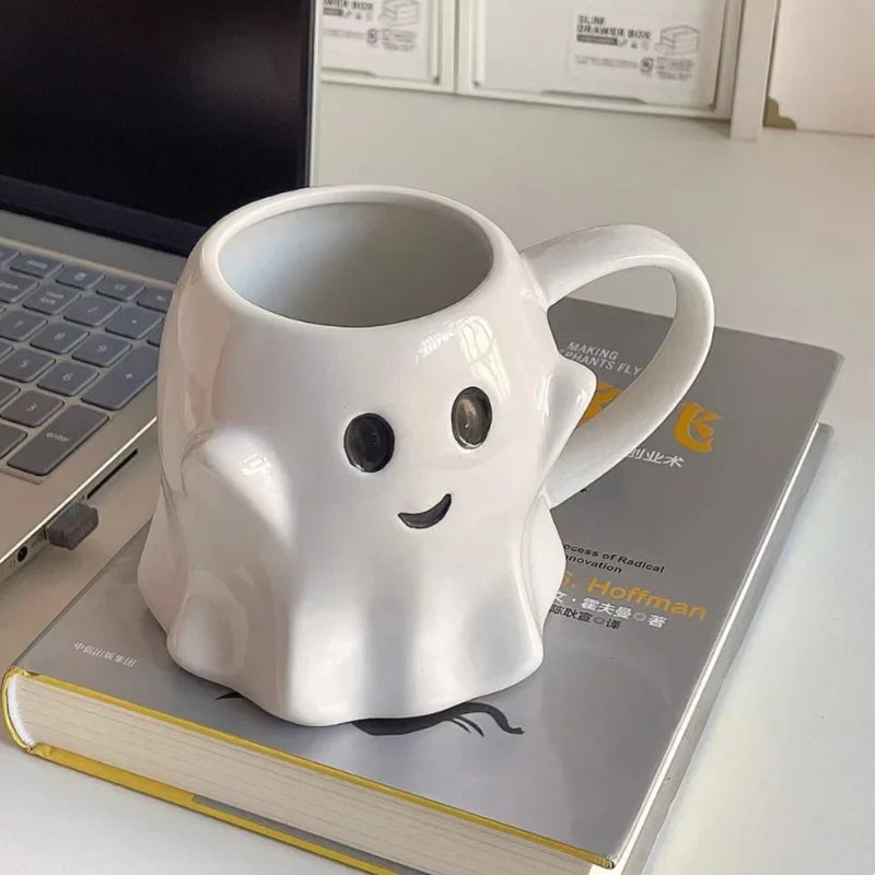 Afralia™ Cute Ghost Ceramic Mug Set for Coffee, Tea, and Milk