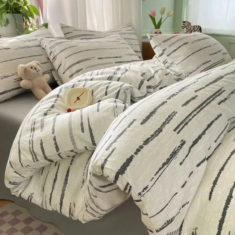 Afralia™ Small Floral Print Double-Layer Yarn Bedding Set - Super Soft Duvet Cover Kit