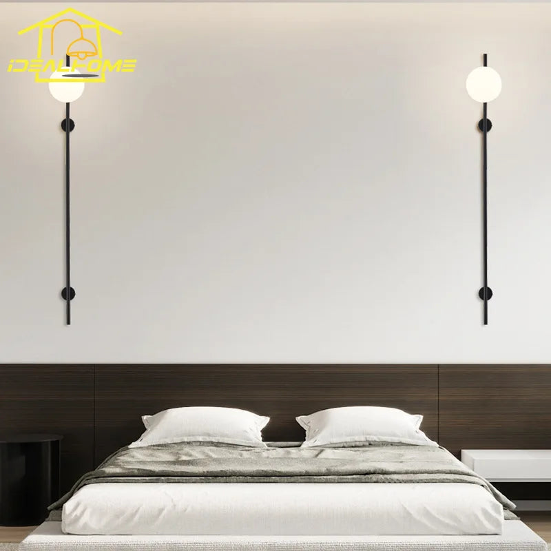 Afralia™ Modern Black Wall Lamp LED E27 Double Head Bedroom Living Room Decor