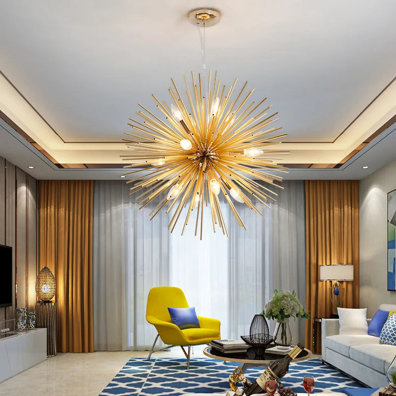 Afralia™ Dandelion Ball Chandelier: Nordic Modern Golden Bedroom & Restaurant Lamp
