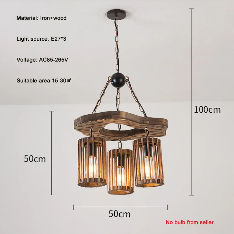 Afralia™ Vintage Wood Pendant Lamp Industrial Style for Clothing Store, Restaurant, Bar, Cafe