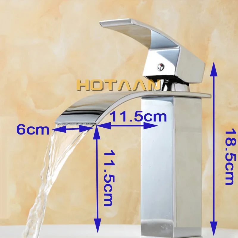 Afralia™ Square Waterfall Basin Faucet Chrome Brass Mixer Hot Cold Tap Vanity Sink