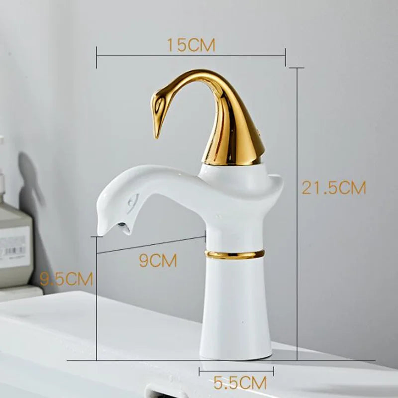 Afralia™ Swan Gold White Tall Basin Faucet: Brass Black Bathroom Mixer Tap