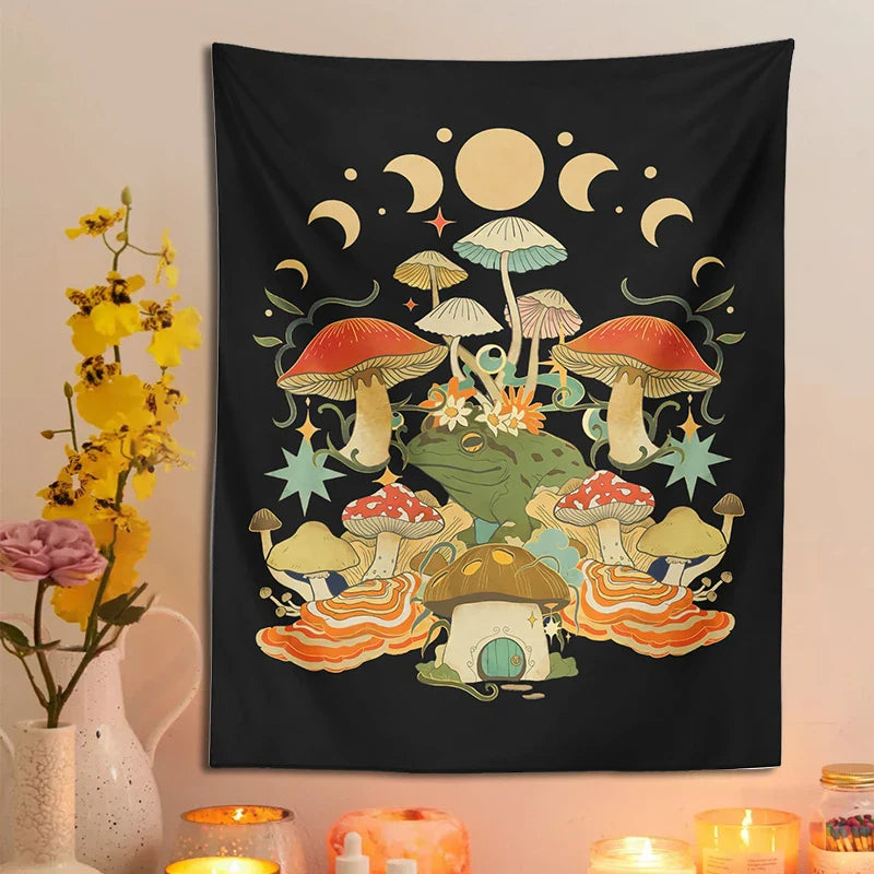 Mystic Moon Phase Tapestry Wall Hanging for Goblincore Aesthetic Bedroom by Afralia™