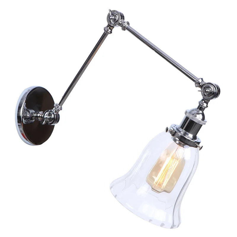 Afralia™ Chrome Industrial LED Wall Sconce Swing Arm Clear Glass Lamp