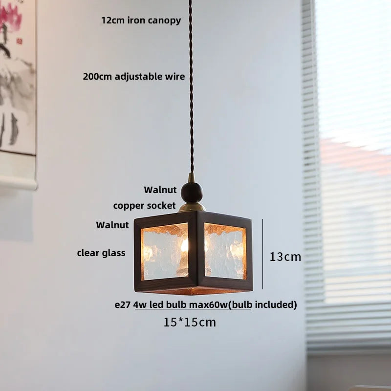 Afralia™ LED Glass & Wood Pendant Light for Aisle, Coffee Living Room - Japanese Style