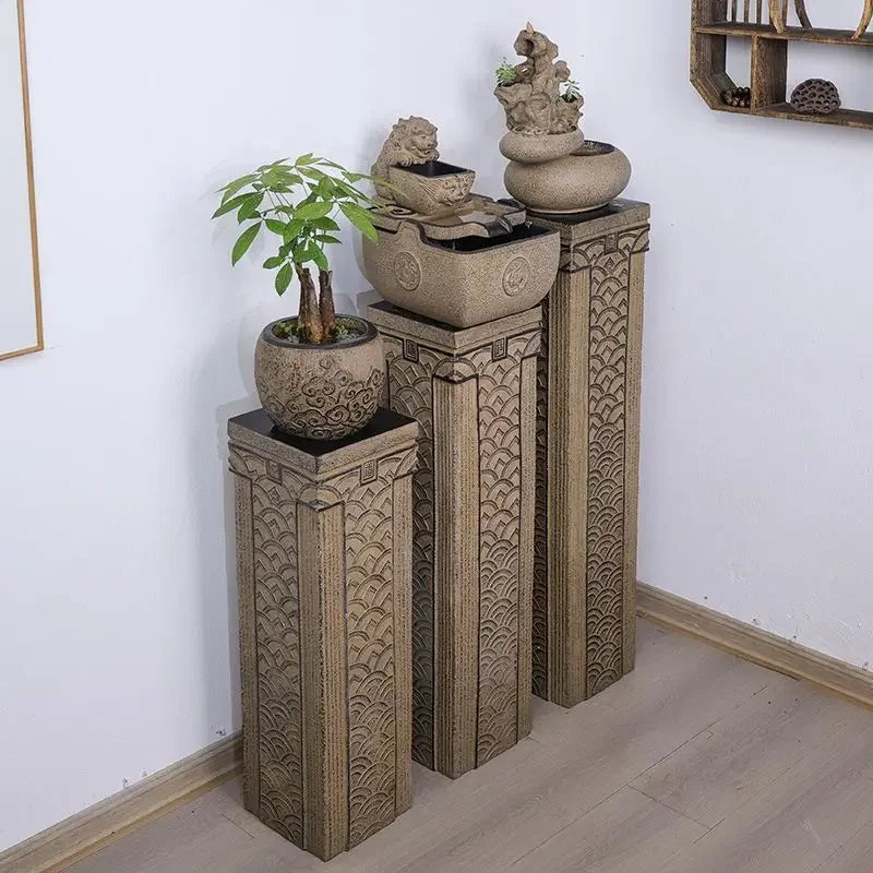 Afralia™ Chinese Antique Coin Stake Display Column for Garden and Living Room Décor