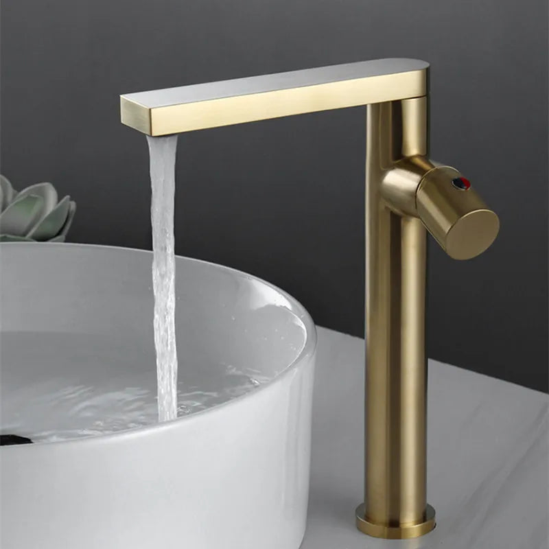 Afralia™ Brushed Gold Basin Faucet: Single Handle Brass Bathroom Mixer Tap