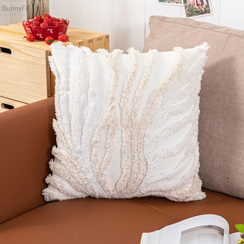 Afralia™ Tufted Coral Cushion Cover in Beige Grey for Sofa Bed Chair, 45x45cm