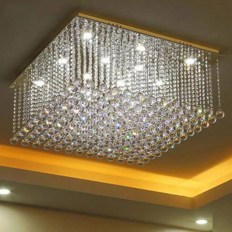 Afralia™ Luxury Living Room Crystal Chandelier LED Pendant Light Flush Mount Cieling Lamp