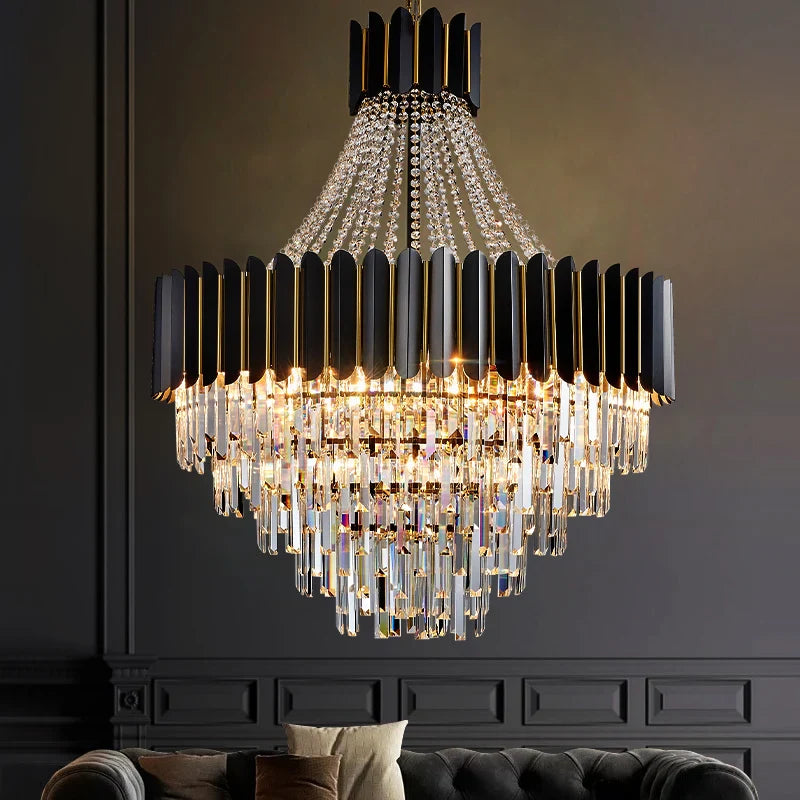 "Afralia™ Crystal Collection LED Black Gold Chandelier for Dinning Room"