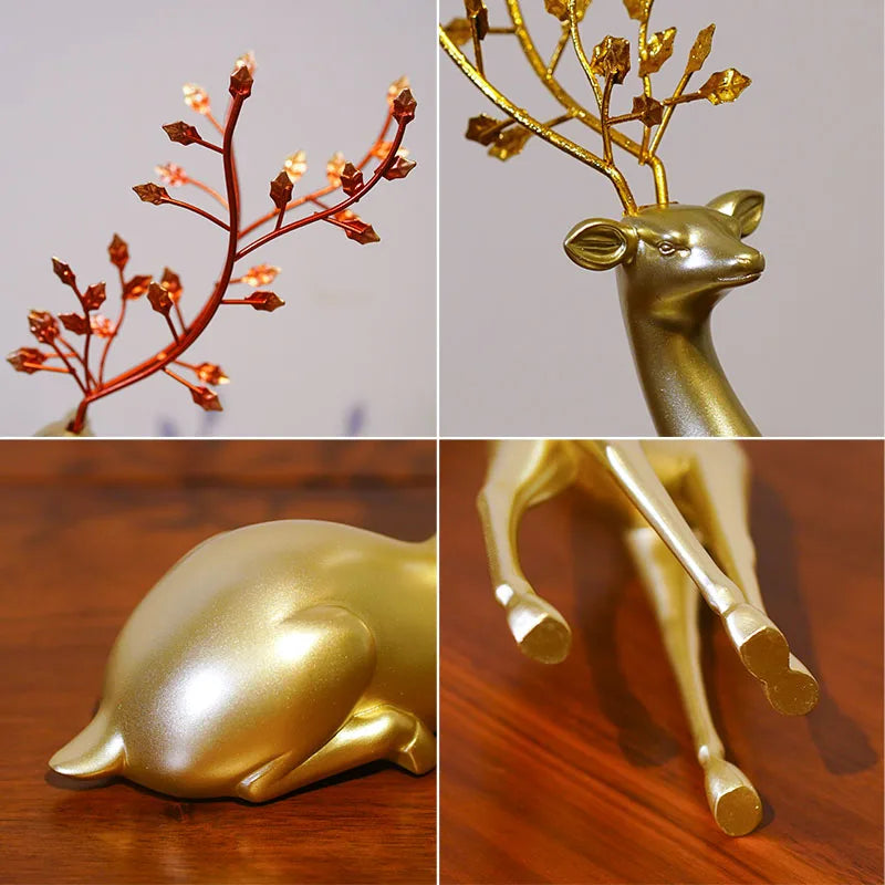 Afralia™ Golden Deer Figurines: European Feng Shui Home Decor Sculptures