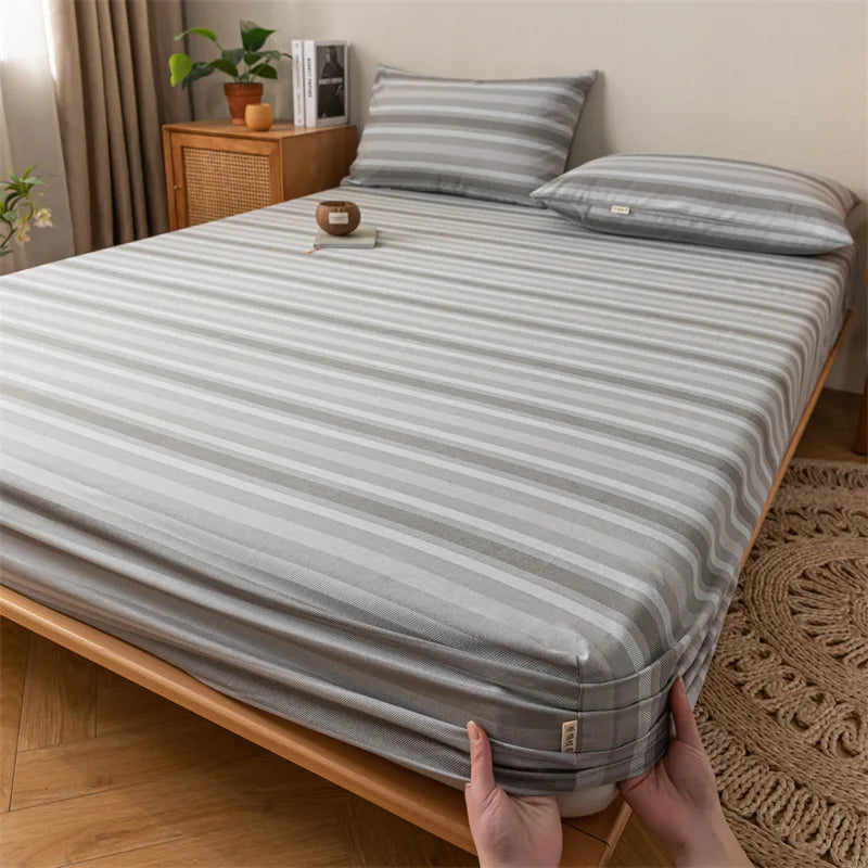 Afralia™ Coarse Cloth Prue Cotton Queen Fitted Sheet Set with Pillowcases