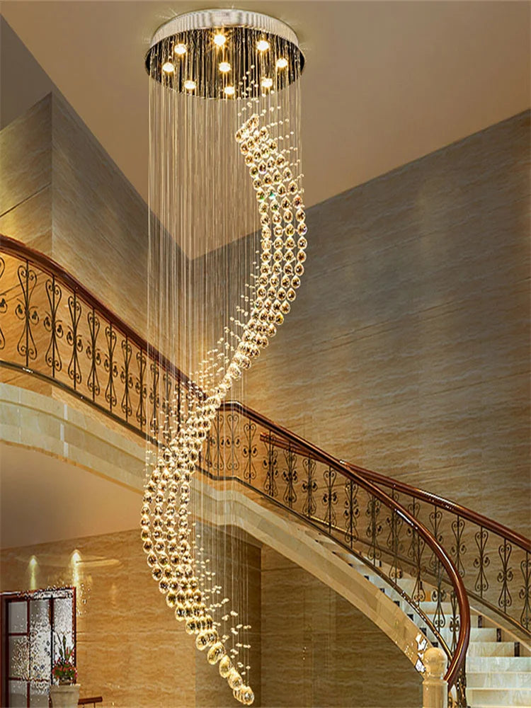 Afralia™ Spiral Ladder Crystal Chandelier with LED for Foyer, Dining, Restaurant, and Stair Lighting