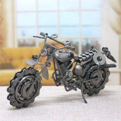 Afralia™ Vintage Metal Motorcycle Model - Handmade Iron Motorbike Figurine for Home Office Décor