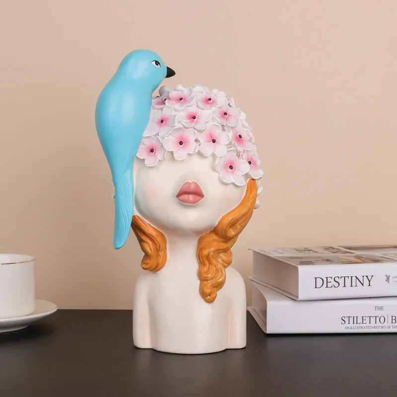 Modern Girl Sculptures, Colorful People Bust Statue for Home Decor by Afralia™